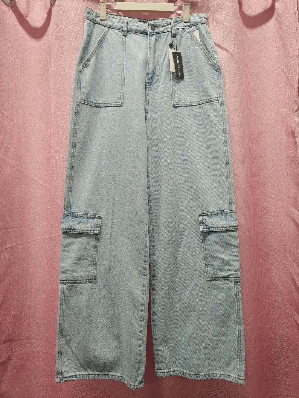 Pretty Little Thing Light Denim Cargo Jeans Petite Sz 8